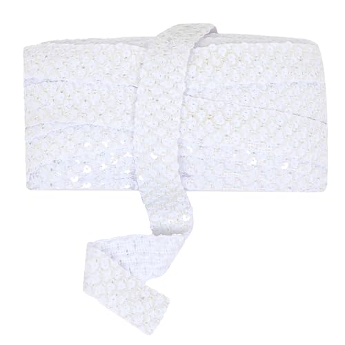 Paillettenbesatz zum Nähen, 3,1 cm, 6 Reihen, 22,7 m Glitzer-Paillettenband, Metallic, Stretch, Bling-Stoff, DIY, Basteln, Dekoration, Weiß von EZ Trims