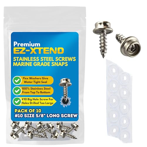 EZ-Xtend Edelstahl-Schrauben, Marinequalität, Bootsabdeckungs-Druckknöpfe, 1,6 cm, #10, großes Loch, Druckknopf-Set enthält 10 Stück Schraubverschlüsse und 10 flexible transparente EZ-Xtend Edelstahl-Schrauben, Marinequalität, Bootsabdeckungs-Druckknöpfe, 1,6 cm, #10, großes Loch, Druckknopf-Set enthält 10 Stück Schraubverschlüsse und 10 flexible transparente von EZ-Xtend