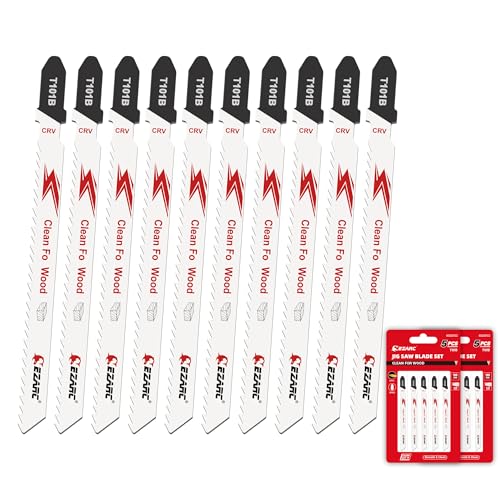 EZARC 10tlg Stichsägeblätter T101B für sauberes Holzschneiden, 10TPI T-Schaft Stichsägeblatt Set aus CRV, gebogenes und gewelltes Schneiden EZARC 10tlg Stichsägeblätter T101B für sauberes Holzschneiden, 10TPI T-Schaft Stichsägeblatt Set aus CRV, gebogenes und gewelltes Schneiden von EZARC