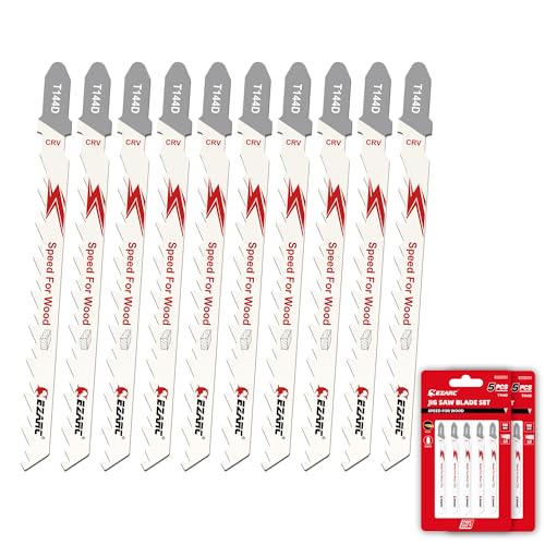 EZARC 10tlg Stichsägeblätter T144D für schnelles Holzschneiden, 6TPI T-Schaft Stichsägeblatt Set aus CRV, gebogenes und gewelltes Schneiden EZARC 10tlg Stichsägeblätter T144D für schnelles Holzschneiden, 6TPI T-Schaft Stichsägeblatt Set aus CRV, gebogenes und gewelltes Schneiden von EZARC