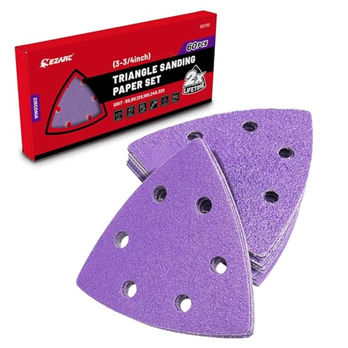 EZARC Deltaschleifer Schleifpapier 60 Stück, Zirkonoxid Schleifpapier Dreieckschleifer 93 x 93 x 93 mm Multitool Schleifdreiecke für Deltaschleifer, 60/80/120/180/240/320 Körnung mit Klett & 6 Löcher EZARC Deltaschleifer Schleifpapier 60 Stück, Zirkonoxid Schleifpapier Dreieckschleifer 93 x 93 x 93 mm Multitool Schleifdreiecke für Deltaschleifer, 60/80/120/180/240/320 Körnung mit Klett & 6 Löcher von EZARC