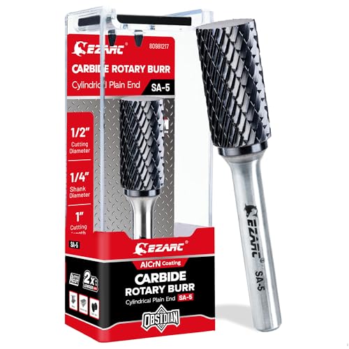 EZARC AlCrN Hartmetall-Rotationsfräser (Pro), SA-5 Doppelschnitt Frässtift 1/4-Zoll- Schaft für Metallbearbeitung, 2X Lebensdauer von EZARC