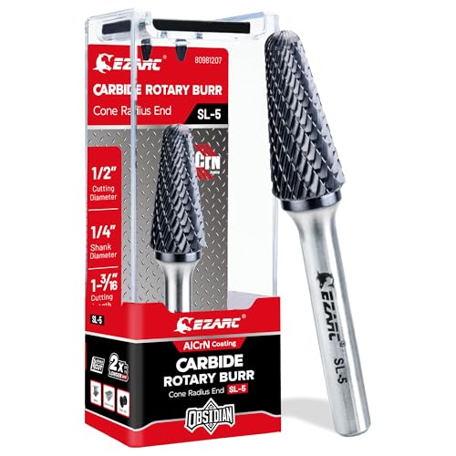 EZARC AlCrN Hartmetall-Rotationsfräser (Pro), SL-5 Doppelschnitt Frässtift 1/4-Zoll- Schaft für Metallbearbeitung, 2X Lebensdauer von EZARC