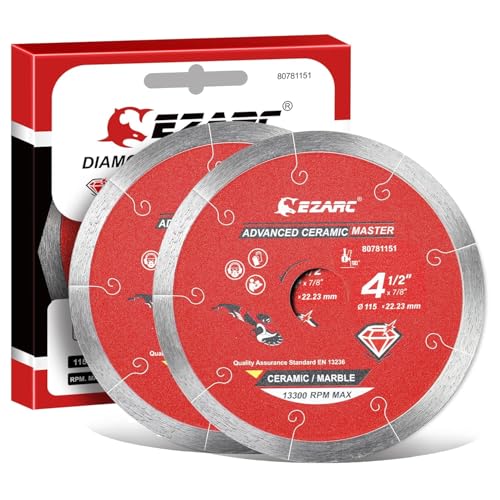 EZARC Diamant Trennscheiben 115mm, Diamantscheibe Feinsteinzeug, Diamanttrennscheibe für Fliesen, Keramik, Porzellan, zum Nassschneiden (2 Stück) von EZARC