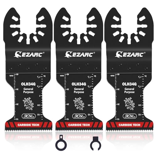 EZARC Hartmetall Multitool Sägeblätter, 3tlg Oszillierende Sägeblätter Carbide Allzweck, für Metall, Nägel, Holz, Gips, Trockenbau und PVC von EZARC