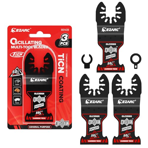 EZARC Obsidian Carbide Multitool Sägeblätter, Multifunktionswerkzeug Zubehör mit Schnellspanner für Metall, Nägel, Holz, Gips, Trockenbau und PVC, 3er-Pack von EZARC