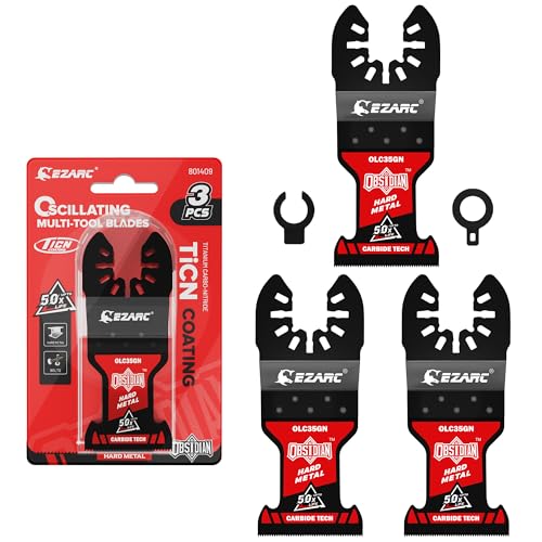 EZARC 3tlg Obsidian Hartmetall Multitool Sägeblätter, Oszillierende Sägeblätter, Multifunktionswerkzeug-Klingen mit Schnellspanner für Hartmetall, Nägel, Bolzen und Schrauben von EZARC