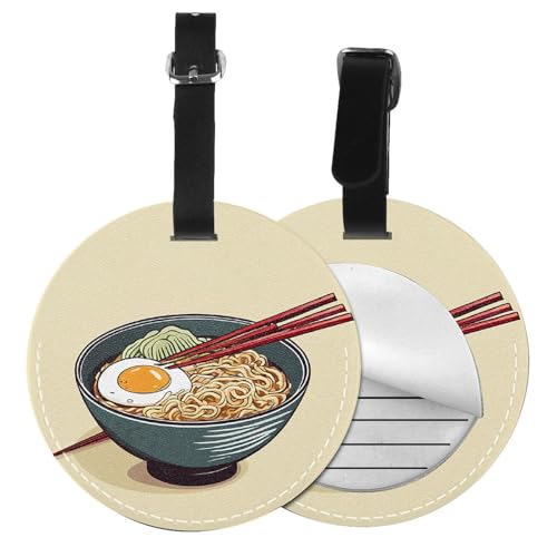 Delicious Sweet Ramen Print 1/2/4 Stück Gepäckanhänger, rund, Leder, Reisekoffer-Etiketten mit Privatsphäre, Namens- und Adresskarte von EZDLOWVBA