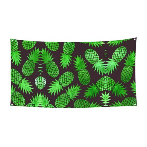 EZDLOWVBA Ananas-Kunstdruck-Flagge, 4 Ösen, Ösen an jeder Ecke, Polyester-Banner, lustige Flaggen, 90 x 180 cm von EZDLOWVBA