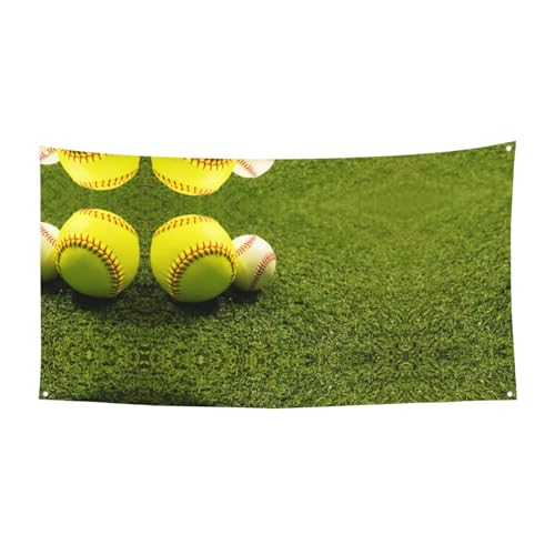 EZDLOWVBA Baseball-Flagge, Motiv: Gras, Softball-Druck, 4 Ösen, Ösen an jeder Ecke, Polyester-Banner, lustige Flaggen, 90 x 180 cm von EZDLOWVBA