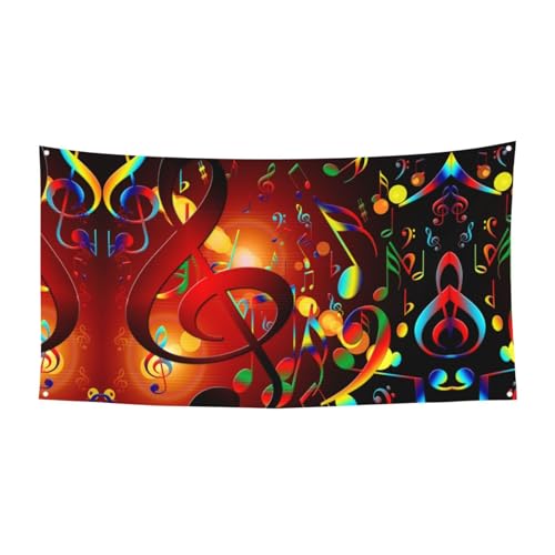 EZDLOWVBA Bunte Flagge mit Musikschlüssel-Druck, 4 Ösen, Ösen an jeder Ecke, Polyester-Banner, lustige Flaggen, 90 x 180 cm von EZDLOWVBA