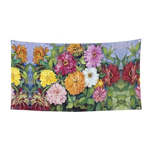 EZDLOWVBA Bunte Frühlings- und Sommer-Flagge mit Blumendruck, 4 Ösen, Ösen an jeder Ecke, Polyester-Banner, lustige Flaggen, 90 x 180 cm von EZDLOWVBA