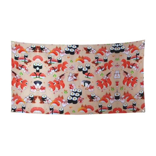 EZDLOWVBA Delicious Sushi-Flagge, 4 Ösen, Ösen an jeder Ecke, Polyester-Banner, lustige Flaggen, 90 x 180 cm von EZDLOWVBA