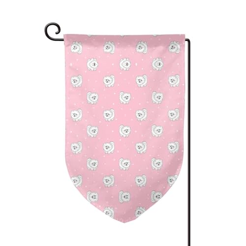 EZDLOWVBA Doppelseitige Premium-Gartenflagge mit Zwergspitz-Druck, Gartenflaggen für Heimdekoration, doppelt genäht, 45,7 x 32,8 cm von EZDLOWVBA