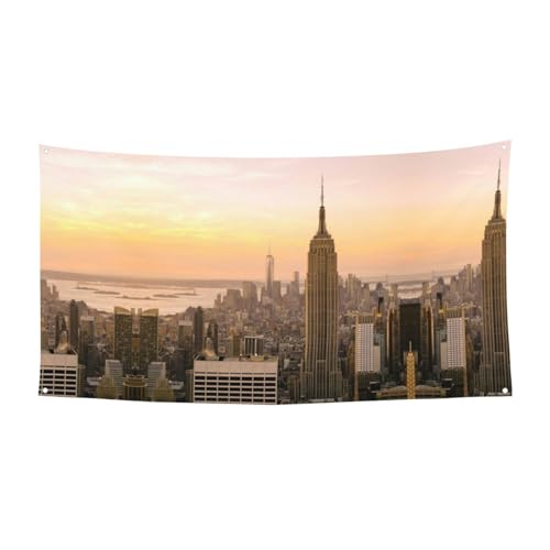 EZDLOWVBA Empire State Building Flagge mit 4 Ösen, Ösen an jeder Ecke, Polyester-Banner, lustige Flaggen, 90 x 180 cm von EZDLOWVBA