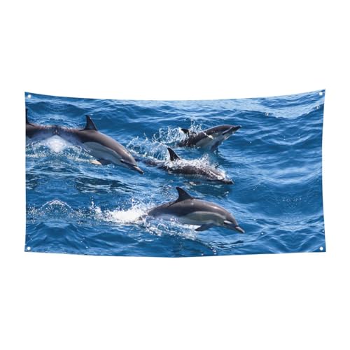 EZDLOWVBA Flagge mit Delfinen im Meer, 4 Ösen, Ösen an jeder Ecke, Polyester-Banner, lustige Flaggen, 90 x 180 cm von EZDLOWVBA