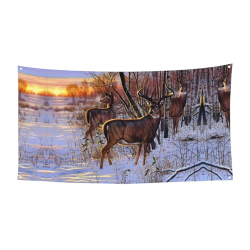 EZDLOWVBA Flagge mit Hirschbild, 4 Ösen, Ösen in jeder Ecke, Polyester-Banner, lustige Flaggen, 90 x 180 cm von EZDLOWVBA