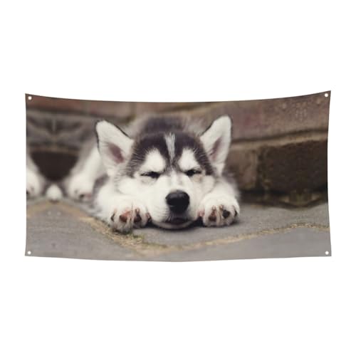 EZDLOWVBA Flagge mit Husky-Motiv, 4 Ösen, Ösen an jeder Ecke, Polyester-Banner, lustige Flaggen, 90 x 180 cm von EZDLOWVBA