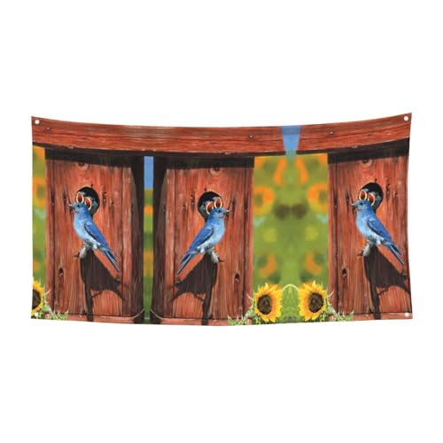 EZDLOWVBA Flagge mit Vogel- und Sonnenblumen-Druck, 4 Ösen, Ösen an jeder Ecke, Polyester-Banner, lustige Flaggen, 90 x 180 cm von EZDLOWVBA