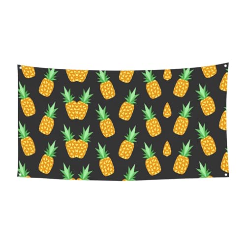 EZDLOWVBA Flagge mit gelbem Ananas-Druck, 4 Ösen, Ösen an jeder Ecke, Polyester-Banner, lustige Flaggen, 90 x 180 cm von EZDLOWVBA