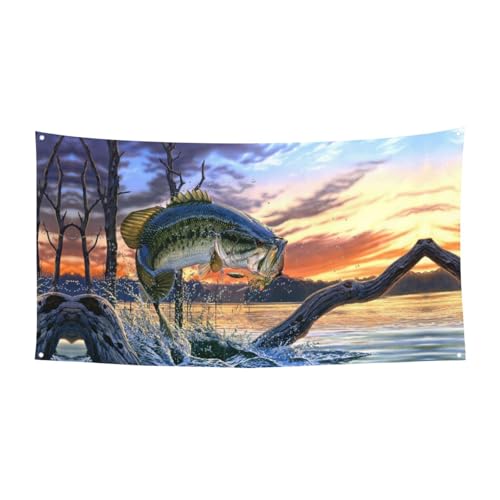 EZDLOWVBA Flagge mit großem Fischdruck, 4 Ösen, Ösen an jeder Ecke, Polyester-Banner, lustige Flaggen, 90 x 180 cm von EZDLOWVBA