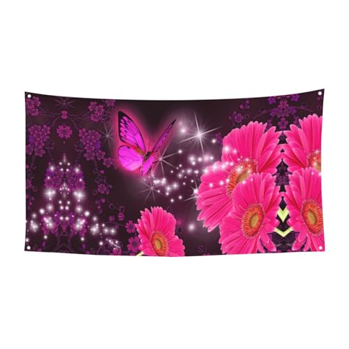 EZDLOWVBA Flagge mit rosa Blumen, violettem Schmetterling, 4 Ösen, Ösen an jeder Ecke, Polyester-Banner, lustige Flaggen, 90 x 180 cm EZDLOWVBA Flagge mit rosa Blumen, violettem Schmetterling, 4 Ösen, Ösen an jeder Ecke, Polyester-Banner, lustige Flaggen, 90 x 180 cm von EZDLOWVBA