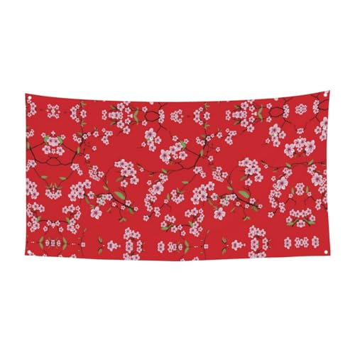 EZDLOWVBA Flagge mit rosa Pflaumenblüten, 4 Ösen, Ösen an jeder Ecke, Polyester-Banner, lustige Flaggen, 90 x 180 cm von EZDLOWVBA