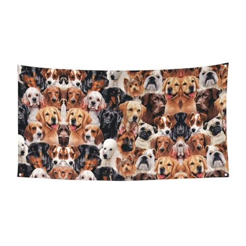 EZDLOWVBA Flagge mit vielen Hunden, 4 Ösen, Ösen an jeder Ecke, Polyester-Banner, lustige Flaggen, 90 x 180 cm von EZDLOWVBA