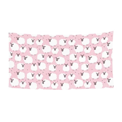 EZDLOWVBA Flagge mit weißem Schaf auf rosa Hintergrund, 4 Ösen, Ösen in jeder Ecke, Polyester-Banner, lustige Flaggen, 90 x 180 cm von EZDLOWVBA