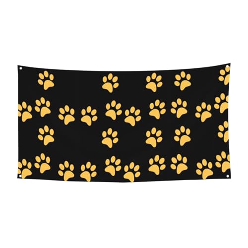 EZDLOWVBA Goldene Flagge mit Pfotenabdruck, 4 Ösen, Ösen in jeder Ecke, Polyester-Banner, lustige Flaggen, 90 x 180 cm von EZDLOWVBA