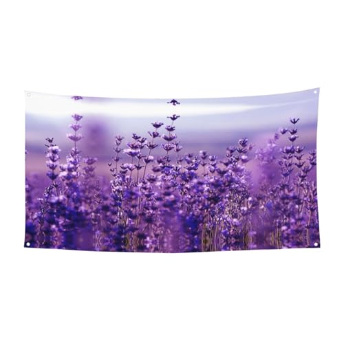 EZDLOWVBA Kinderzimmer-Flagge mit Blumenmuster, 4 Ösen, Ösen an jeder Ecke, Polyester-Banner, lustige Flaggen, 90 x 180 cm, Violett von EZDLOWVBA