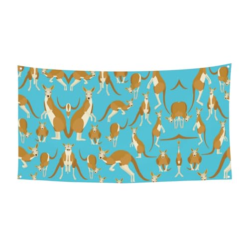 EZDLOWVBA Lustige Cartoon-Känguru-Zoo-Flagge, 4 Ösen, Ösen an jeder Ecke, Polyester-Banner, lustige Flaggen, 90 x 180 cm von EZDLOWVBA