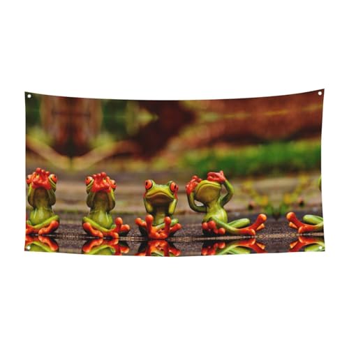 EZDLOWVBA Lustige grüne Frosch-Flagge, 4 Ösen, Ösen an jeder Ecke, Polyester-Banner, 90 x 180 cm von EZDLOWVBA