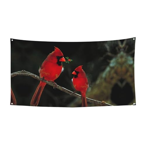 EZDLOWVBA Red Birds Fauna Flagge mit Wilddruck, 4 Ösen, Ösen an jeder Ecke, Polyester-Banner, lustige Flaggen, 90 x 180 cm von EZDLOWVBA