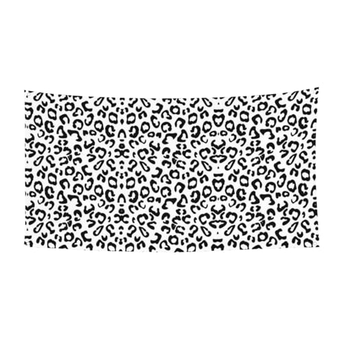 EZDLOWVBA Schwarze und weiße Flagge mit Leopardenmuster, 4 Ösen, Ösen an jeder Ecke, Polyester-Banner, lustige Flaggen, 90 x 180 cm von EZDLOWVBA