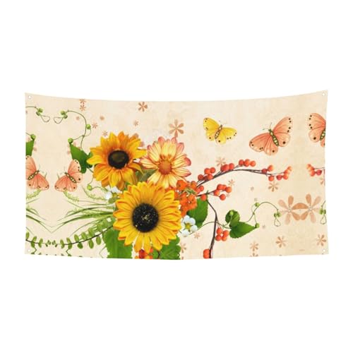 EZDLOWVBA Süße Flagge mit Sonnenblumen- und Schmetterlings-Druck, 4 Ösen, Ösen an jeder Ecke, Polyester-Banner, lustige Flaggen, 90 x 180 cm von EZDLOWVBA