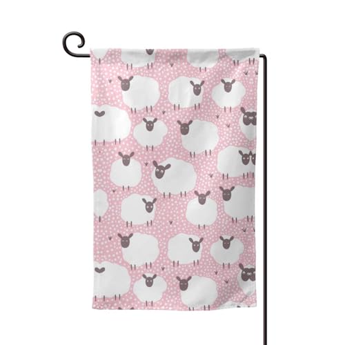 EZDLOWVBA Weiße Schafe auf rosa Hintergrund, doppelseitig, Premium-Gartenflagge, Gartenflaggen für Heimdekoration, doppelt genäht, 45,7 x 32,5 cm EZDLOWVBA Weiße Schafe auf rosa Hintergrund, doppelseitig, Premium-Gartenflagge, Gartenflaggen für Heimdekoration, doppelt genäht, 45,7 x 32,5 cm von EZDLOWVBA