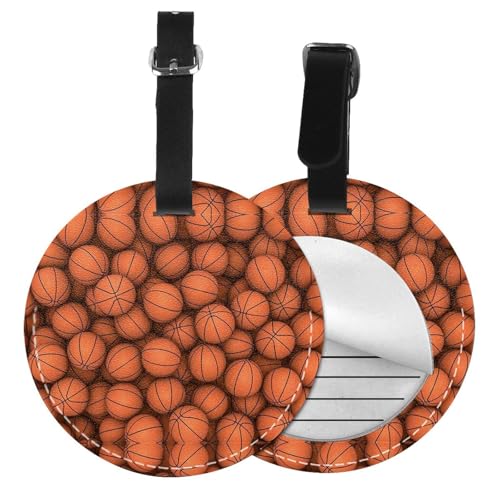 Gepäckanhänger, Motiv: Basketball, Orange, 1/2 Stück, rund, Leder, Reisekoffer-Etiketten mit Privatsphäre, Name, Adresskarte von EZDLOWVBA