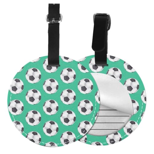 Gepäckanhänger, Motiv: Fußball-Druck, rund, Leder, Reisekoffer-Etiketten mit Sichtschutz, Name, Adresskarte, 1/2 Stück Gepäckanhänger, Motiv: Fußball-Druck, rund, Leder, Reisekoffer-Etiketten mit Sichtschutz, Name, Adresskarte, 1/2 Stück von EZDLOWVBA