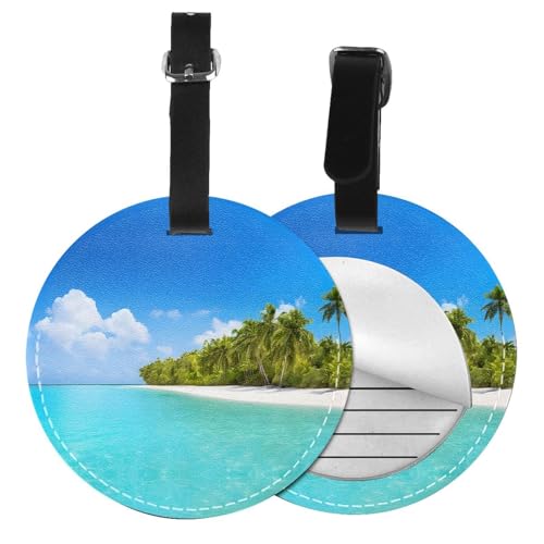 Gepäckanhänger, Motiv: Insel mit Sandstrand und Palme, rund, Leder, Reisekoffer-Etiketten mit Privatsphäre, Namens- und Adresskarte, 1/2 Stück Gepäckanhänger, Motiv: Insel mit Sandstrand und Palme, rund, Leder, Reisekoffer-Etiketten mit Privatsphäre, Namens- und Adresskarte, 1/2 Stück von EZDLOWVBA