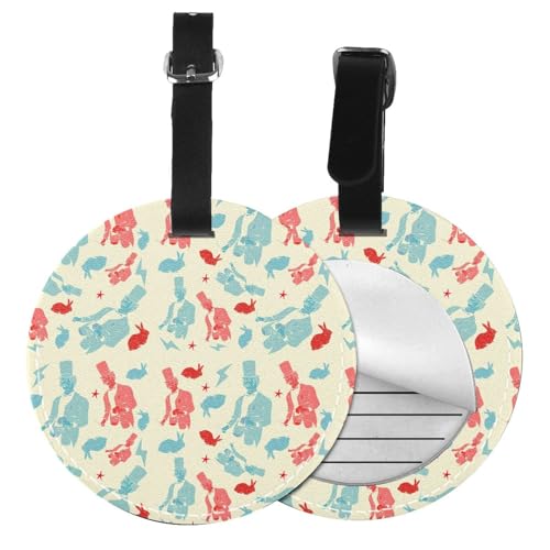 Gepäckanhänger, Motiv: Magier Hase, rund, Leder, Reisekoffer-Etiketten mit Sichtschutz, Name, Adresskarte, 1/2 Stück Gepäckanhänger, Motiv: Magier Hase, rund, Leder, Reisekoffer-Etiketten mit Sichtschutz, Name, Adresskarte, 1/2 Stück von EZDLOWVBA