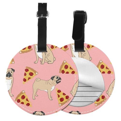 Gepäckanhänger, Motiv: Mops, Pizza, Rosa, 1/2 Stück, rund, Leder, Reisekoffer-Etiketten mit Privatsphäre, Namens- und Adresskarte Gepäckanhänger, Motiv: Mops, Pizza, Rosa, 1/2 Stück, rund, Leder, Reisekoffer-Etiketten mit Privatsphäre, Namens- und Adresskarte von EZDLOWVBA