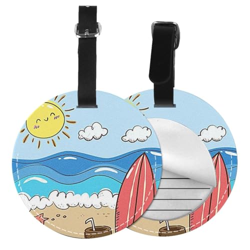 Gepäckanhänger, Motiv: Sommer-Lotus, rund, Leder, Reisekoffer-Etiketten mit Sichtschutz, Namens- und Adresskarte, 1/2 Stück Gepäckanhänger, Motiv: Sommer-Lotus, rund, Leder, Reisekoffer-Etiketten mit Sichtschutz, Namens- und Adresskarte, 1/2 Stück von EZDLOWVBA