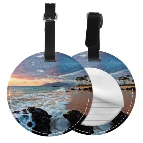 Gepäckanhänger, Motiv: Strand Maui, Hawaii, Sonnenuntergang, Wolken, rund, Leder, Reisekoffer-Etiketten mit Privatsphäre, Name, Adresskarte, 1/2 Stück Gepäckanhänger, Motiv: Strand Maui, Hawaii, Sonnenuntergang, Wolken, rund, Leder, Reisekoffer-Etiketten mit Privatsphäre, Name, Adresskarte, 1/2 Stück von EZDLOWVBA