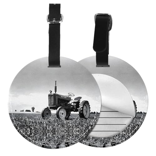 Gepäckanhänger, Motiv: Traktor, Landwirtschaft, ruhiger Druck, 1/2/4 Stück, rund, Leder, Reisekoffer-Etiketten mit Privatsphäre, Name, Adresskarte von EZDLOWVBA