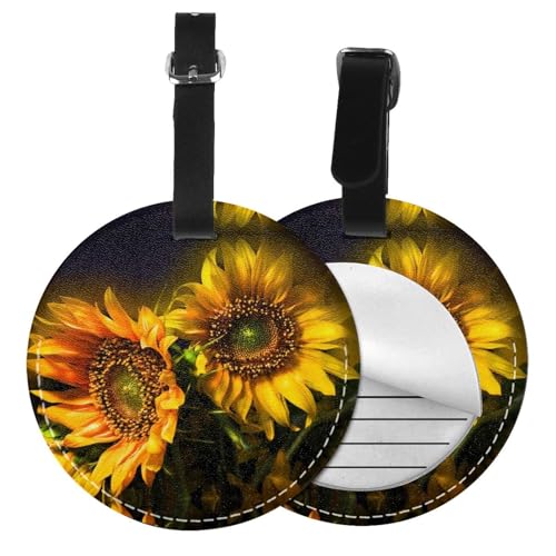 Gepäckanhänger, Motiv: orangefarbene Sonnenblumen, rund, Leder, Reisekoffer-Etiketten mit Privatsphäre, Namens- und Adresskarte Gepäckanhänger, Motiv: orangefarbene Sonnenblumen, rund, Leder, Reisekoffer-Etiketten mit Privatsphäre, Namens- und Adresskarte von EZDLOWVBA