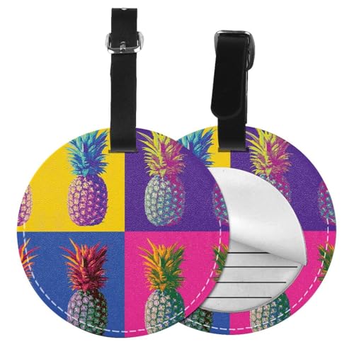 Gepäckanhänger, buntes Ananas-Muster, rund, Leder, Reisekoffer-Etiketten mit Privatsphäre, Name, Adresskarte, 1/2 Stück Gepäckanhänger, buntes Ananas-Muster, rund, Leder, Reisekoffer-Etiketten mit Privatsphäre, Name, Adresskarte, 1/2 Stück von EZDLOWVBA