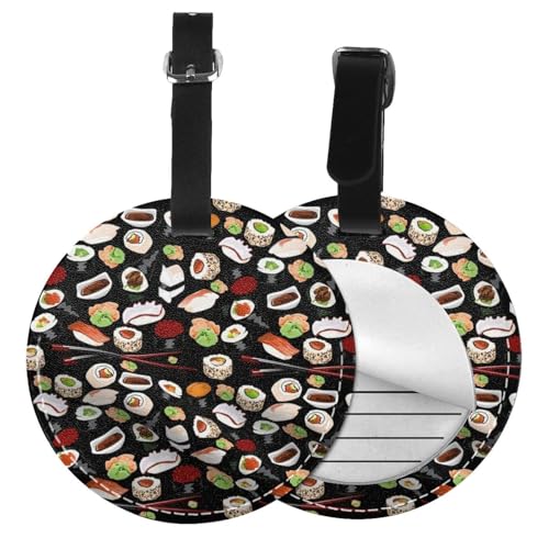 Gepäckanhänger, japanischer Sushi-Druck, rund, Leder, Reisekoffer-Etiketten mit Sichtschutz, Namens- und Adresskarte, Schwarz, 1/2 Stück Gepäckanhänger, japanischer Sushi-Druck, rund, Leder, Reisekoffer-Etiketten mit Sichtschutz, Namens- und Adresskarte, Schwarz, 1/2 Stück von EZDLOWVBA