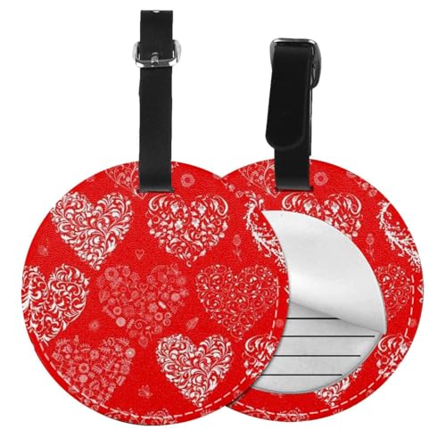 Gepäckanhänger aus Leder, Motiv: Love and Red Heart Print, 1/2 Stück, rund, Reisekoffer-Etiketten mit Privatsphäre, Namens- und Adresskarte Gepäckanhänger aus Leder, Motiv: Love and Red Heart Print, 1/2 Stück, rund, Reisekoffer-Etiketten mit Privatsphäre, Namens- und Adresskarte von EZDLOWVBA