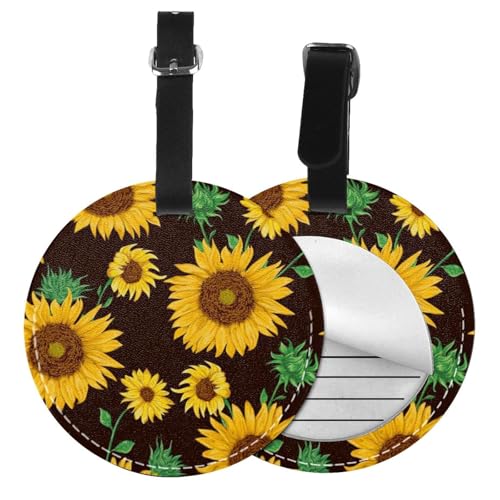 Gepäckanhänger aus Leder, rund, mit Sonnenblumen-Druck, 1/2 Stück, Reisekoffer-Etiketten mit Privatsphäre, Namens- und Adresskarte Gepäckanhänger aus Leder, rund, mit Sonnenblumen-Druck, 1/2 Stück, Reisekoffer-Etiketten mit Privatsphäre, Namens- und Adresskarte von EZDLOWVBA